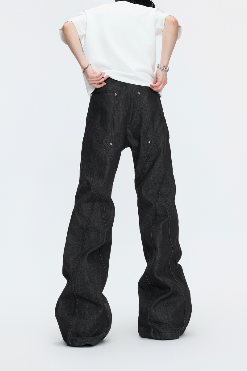 Pleated Embroidered Straight Jeans
