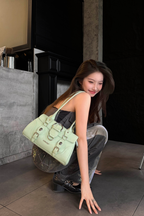 Leather Moto Baguette Bag