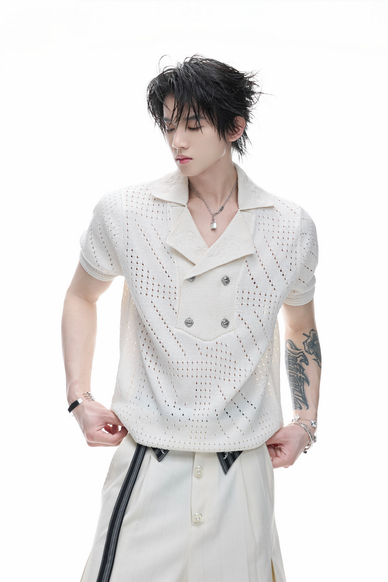 Embroidered Open Knit Shirt