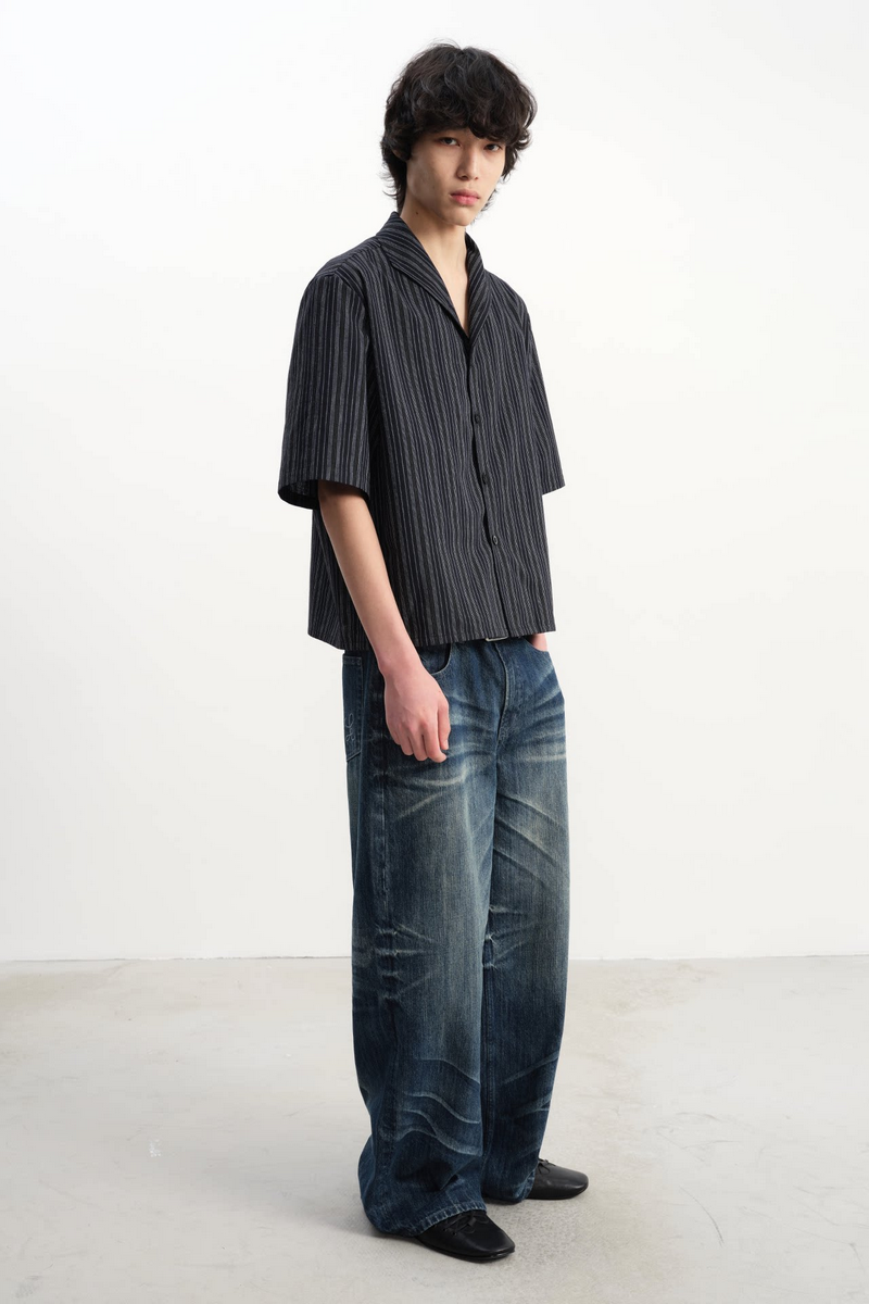 Whiskered Pleated Slub Jeans