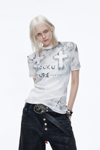Distressed Cross Studded T-Shirt