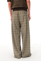 Drawstring Plaid Straight Trousers