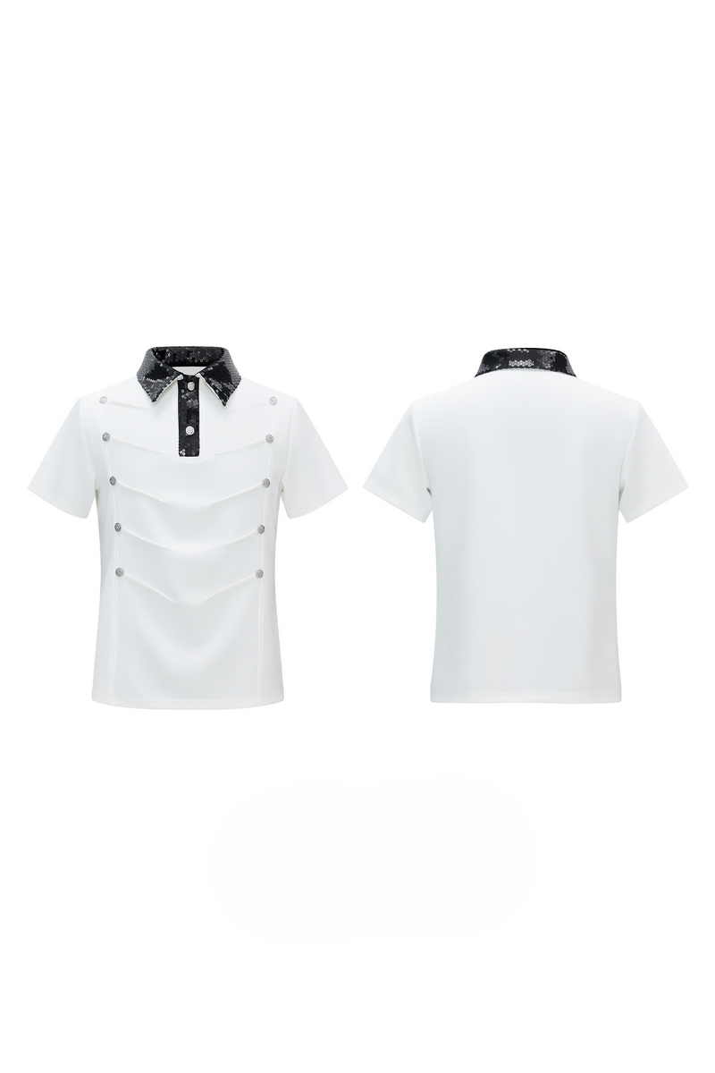 Sequin Buckle Polo Shirt