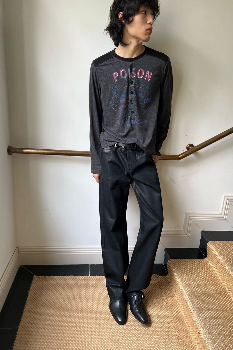 Waxed Textured Slim Straight Jeans