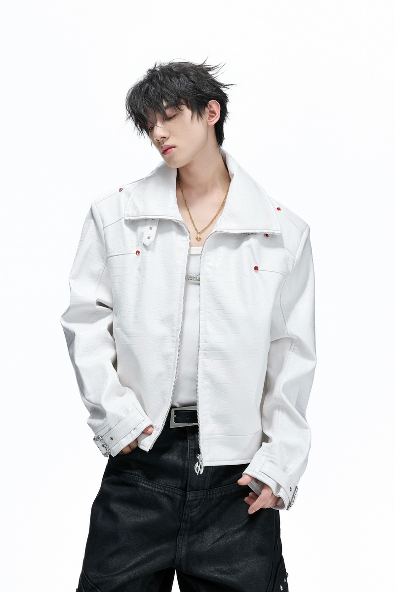 Croc Embossed Leather Jacket