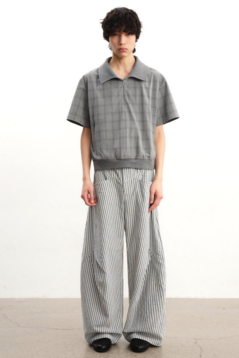 Striped Pleated Curved Trousers