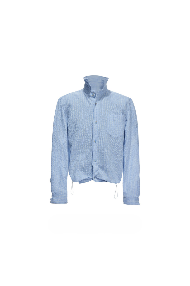 Textured Plaid Drawstring Shirt