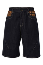 Plaid Patchwork Denim Shorts