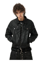 Waxed Studded Denim Jacket — Black, model and product detail view