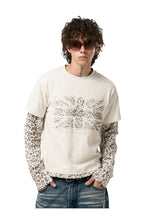 Leopard Union Jack Layered Tee — Apricot, model and product detail view