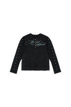 Studded Script Henley Longsleeve — Black, product view on white background