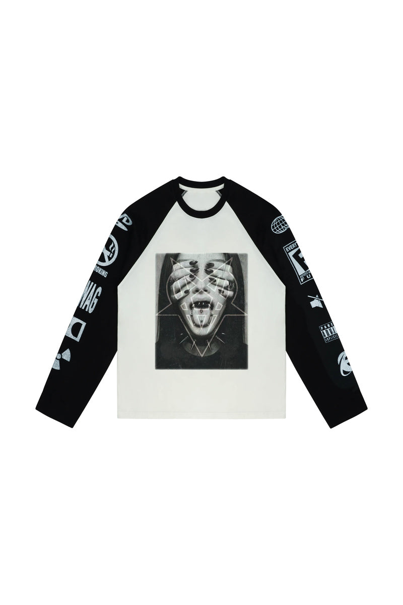 Portrait Graphic Raglan Longsleeve — Black and White, product view on white background