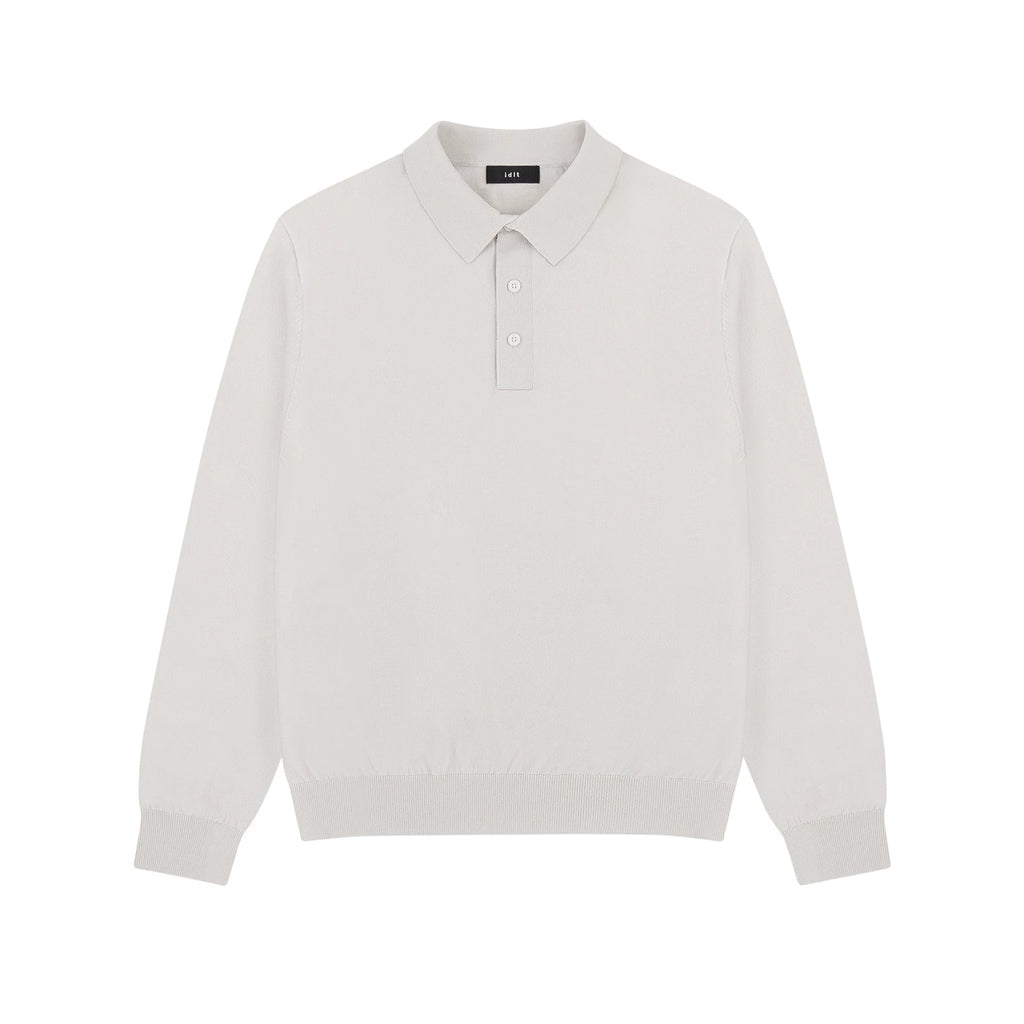 Silk Blend Knit Polo in Light Beige, front view