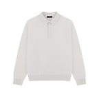 Silk Blend Knit Polo in Light Beige, front view