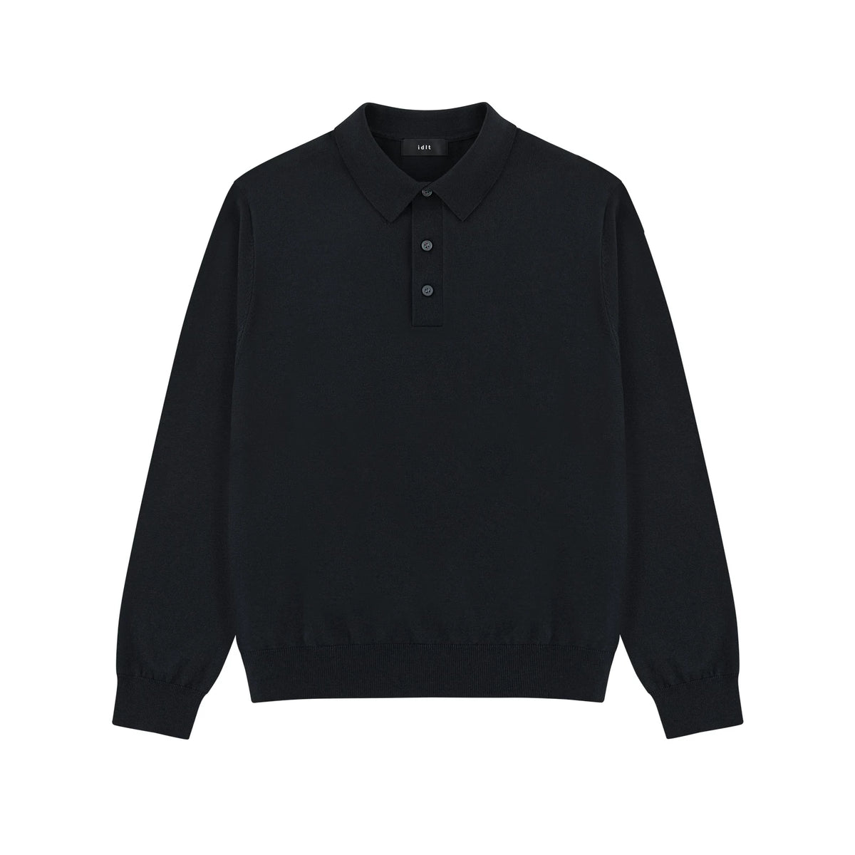 Silk Blend Knit Polo in Black, front view