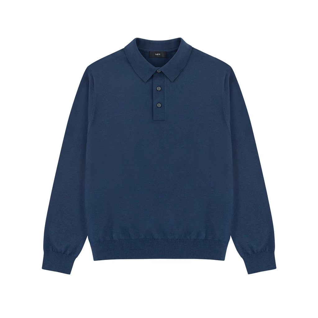 Silk Blend Knit Polo in Navy, front view