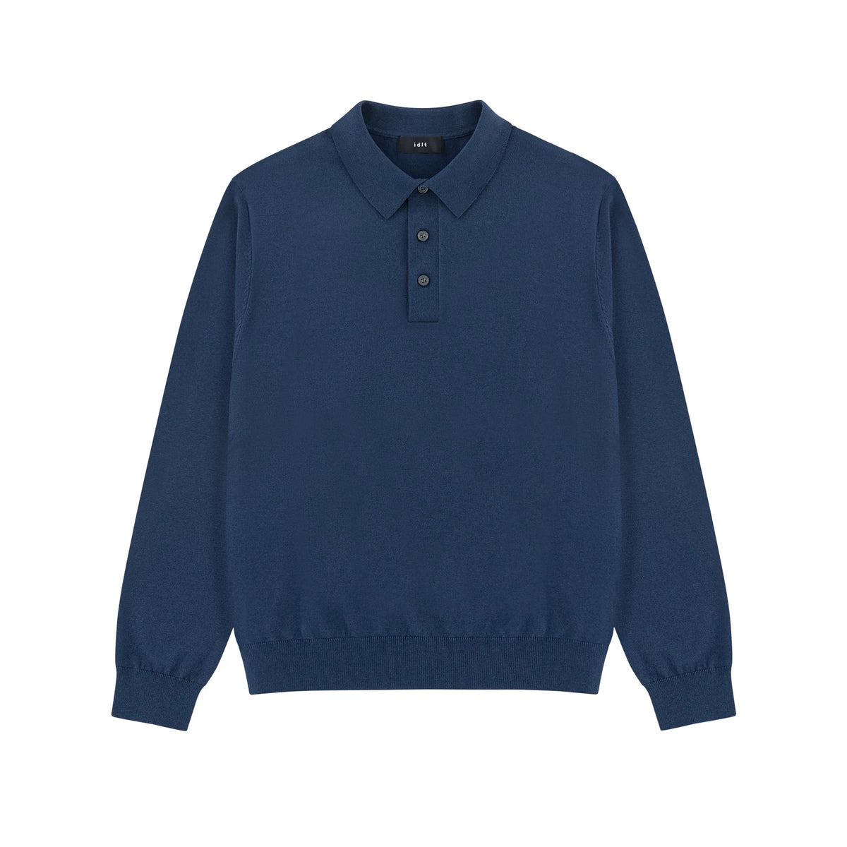 Silk Blend Knit Polo in Navy, front view