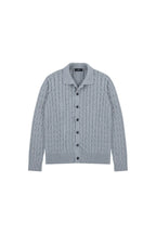 Collared Cable Knit Cardigan in Heather Grey, front view