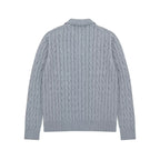 Collared Cable Knit Cardigan in Heather Grey, back view