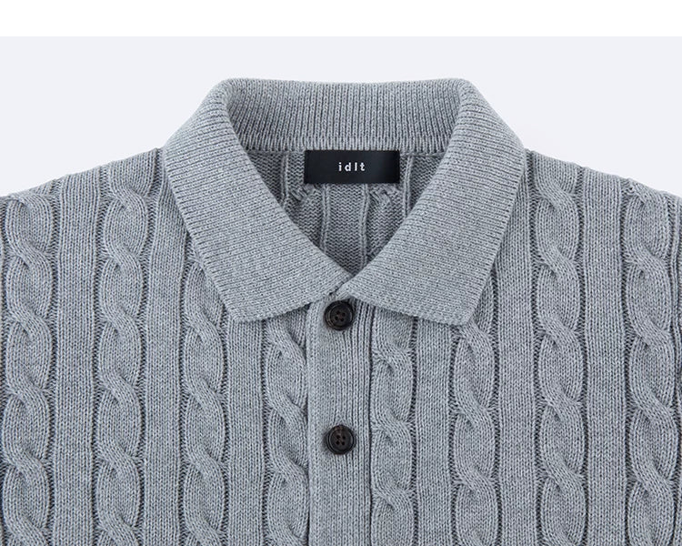 Heather Grey cardigan collar and cable knit