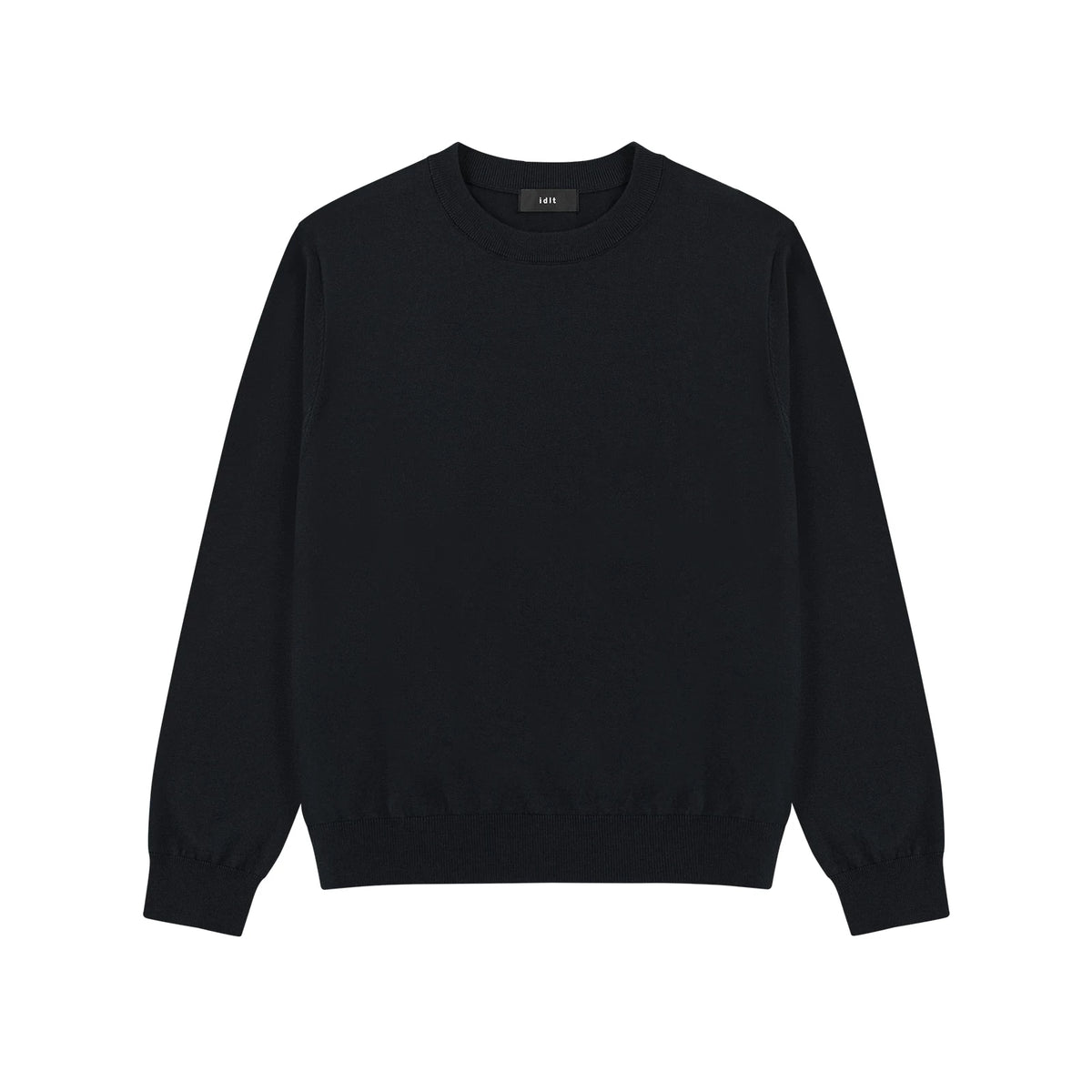 Silk Blend Crewneck Sweater in Black, front view