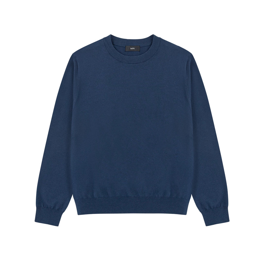 Silk Blend Crewneck Sweater in Navy, front view