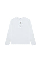Waffle Knit Henley Shirt in Off White, front view