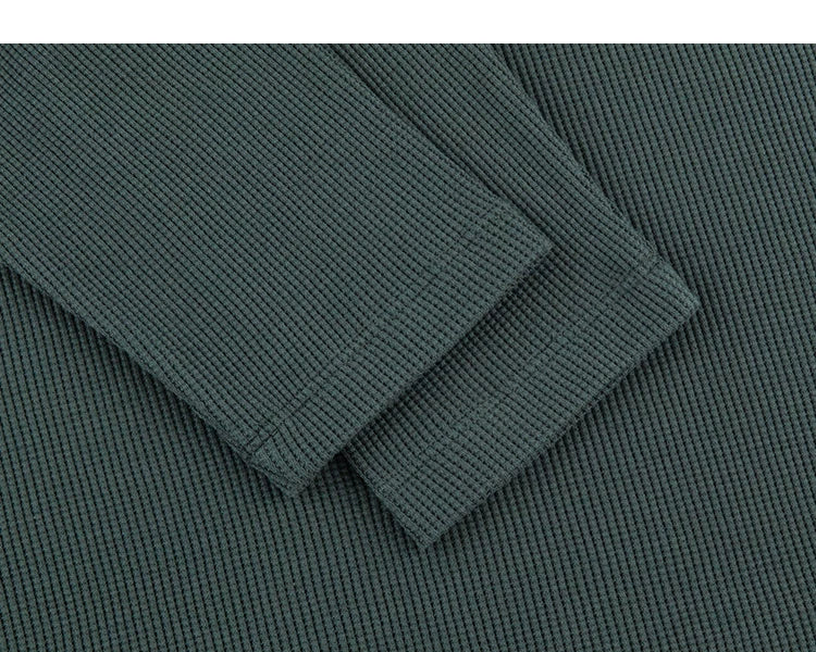 Dark Green waffle Henley sleeve texture