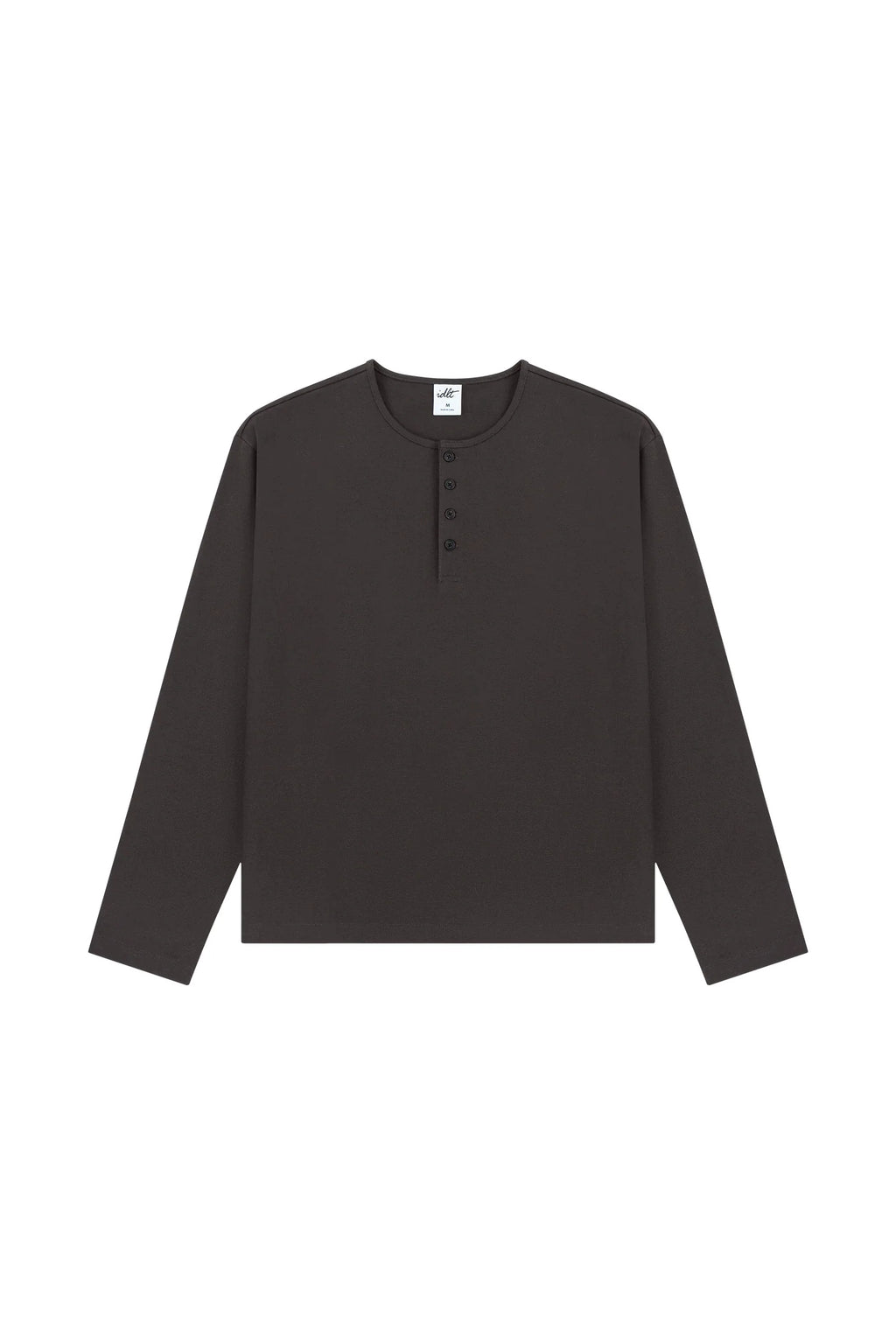 Cotton Long Sleeve Henley in Dark Brown, front view