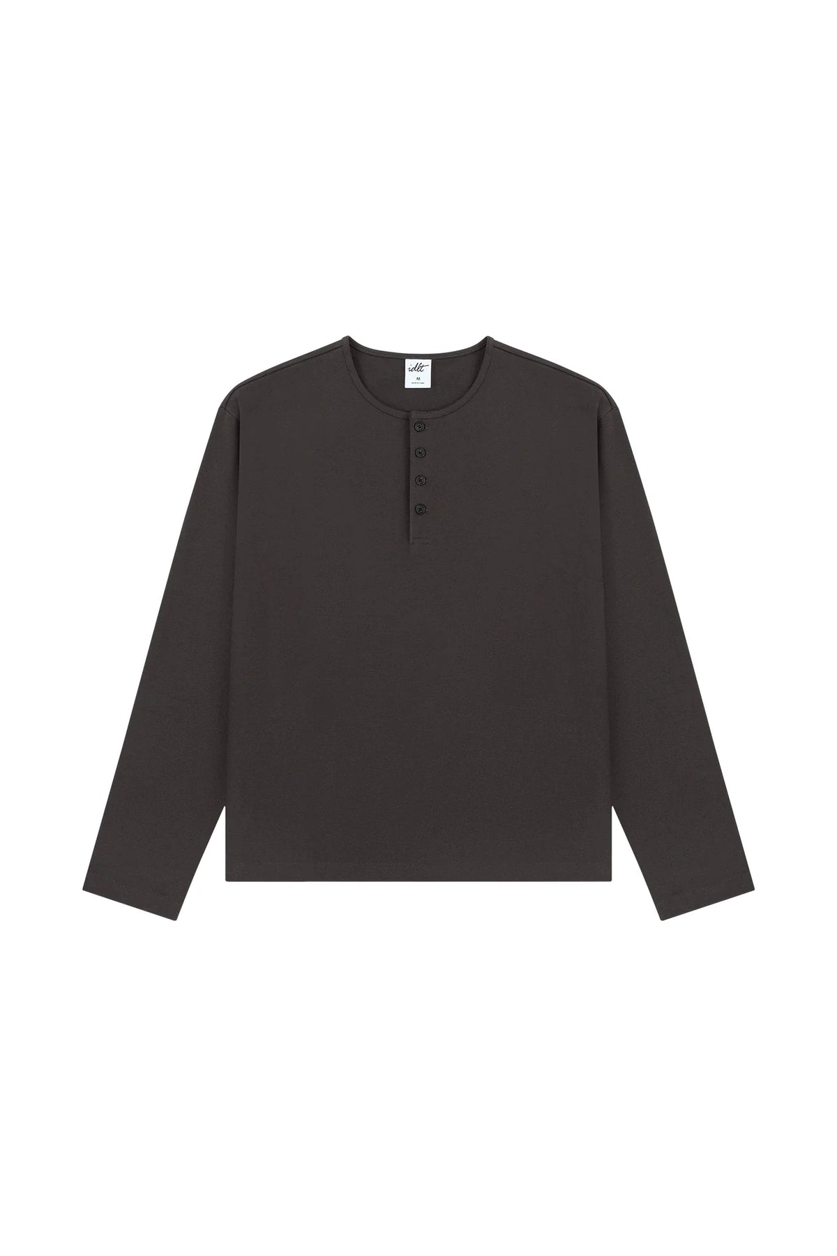 Cotton Long Sleeve Henley in Dark Brown, front view