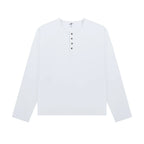 Cotton Long Sleeve Henley in White, front view