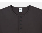 Dark Brown Henley neckline and button placket
