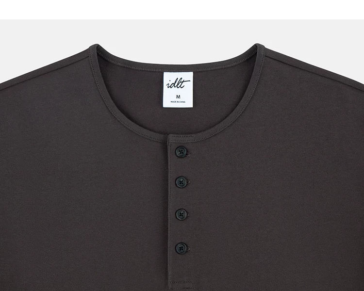 Dark Brown Henley neckline and button placket