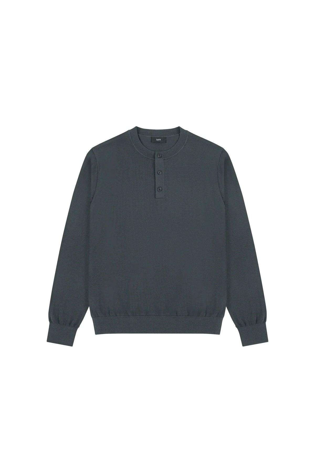 Fitted Knit Henley Shirt in Grey, front