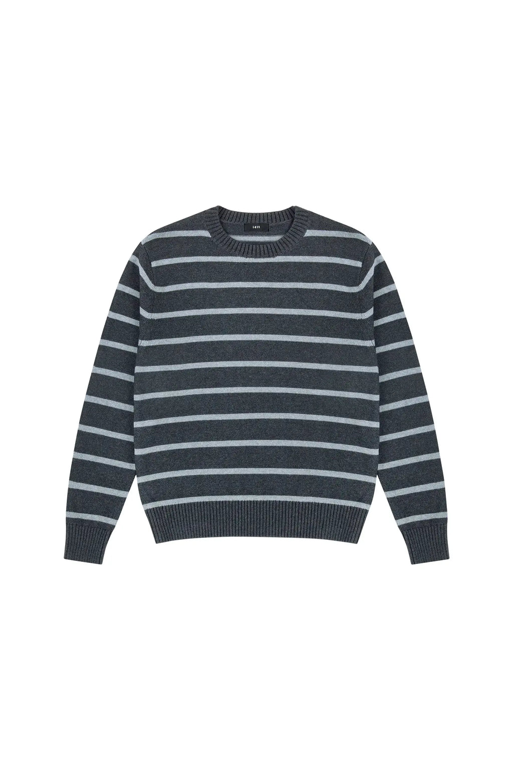 Relaxed Striped Knit Sweater in Black/Grey, front