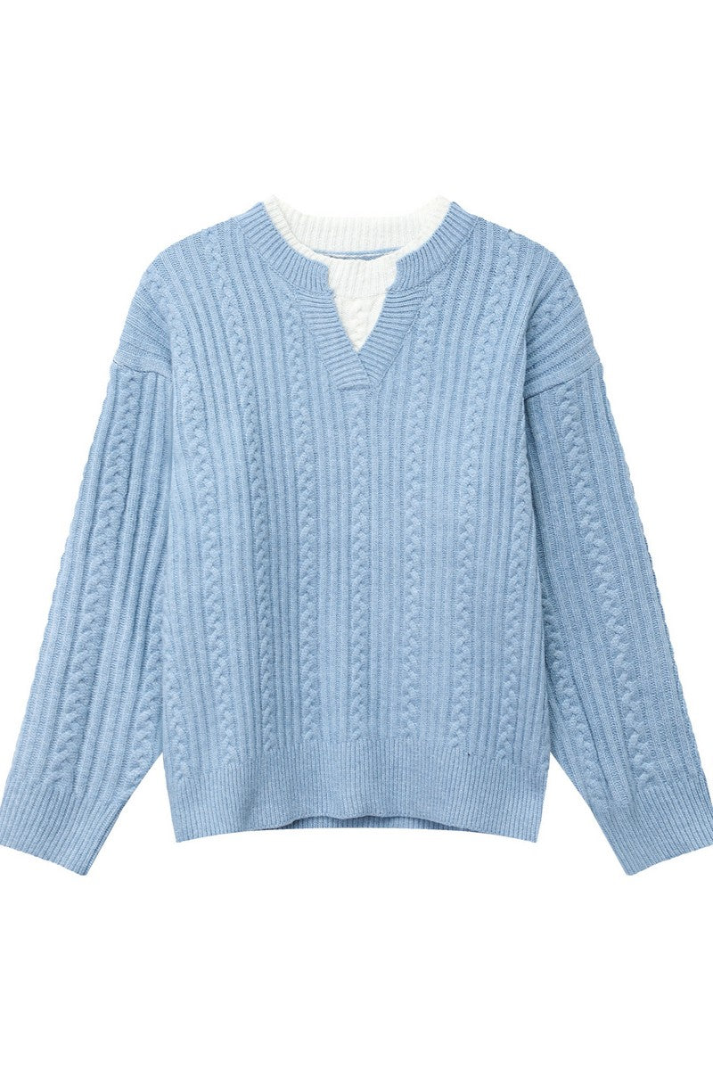 Layered Look Cable Knit Sweater