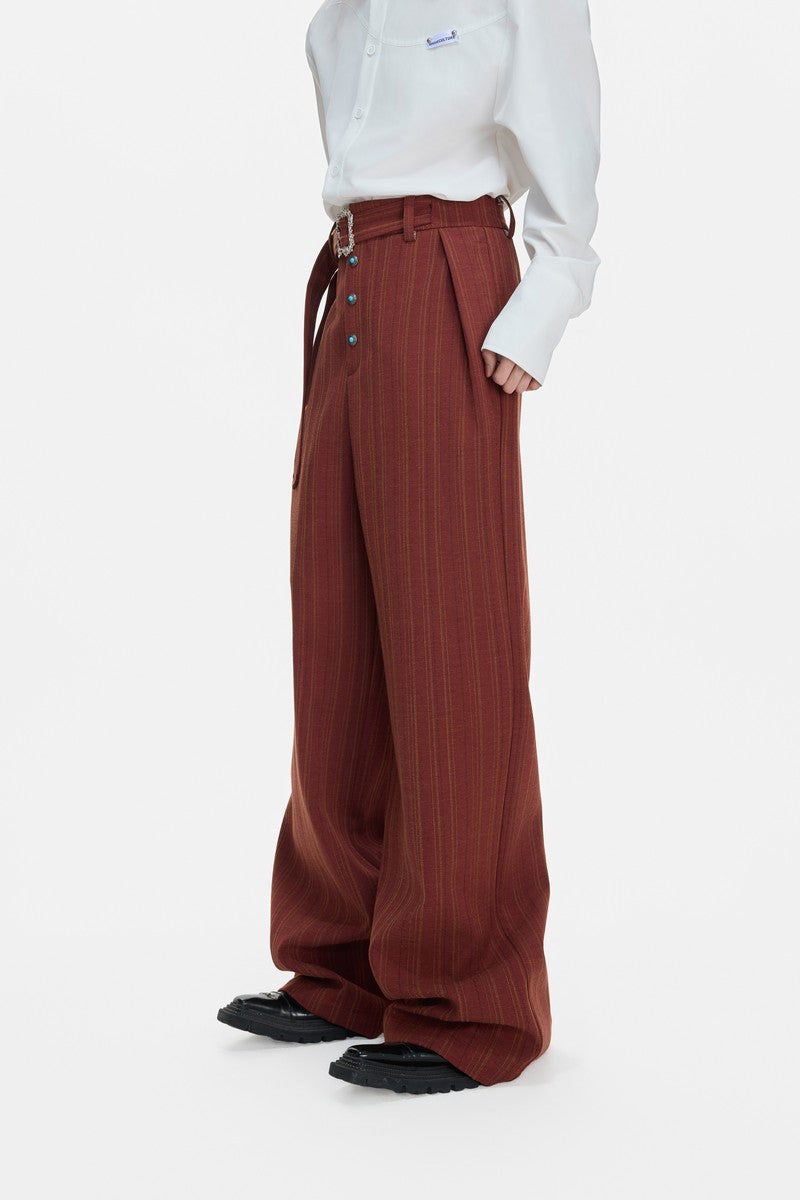 Striped Pleated Wide Leg Pants