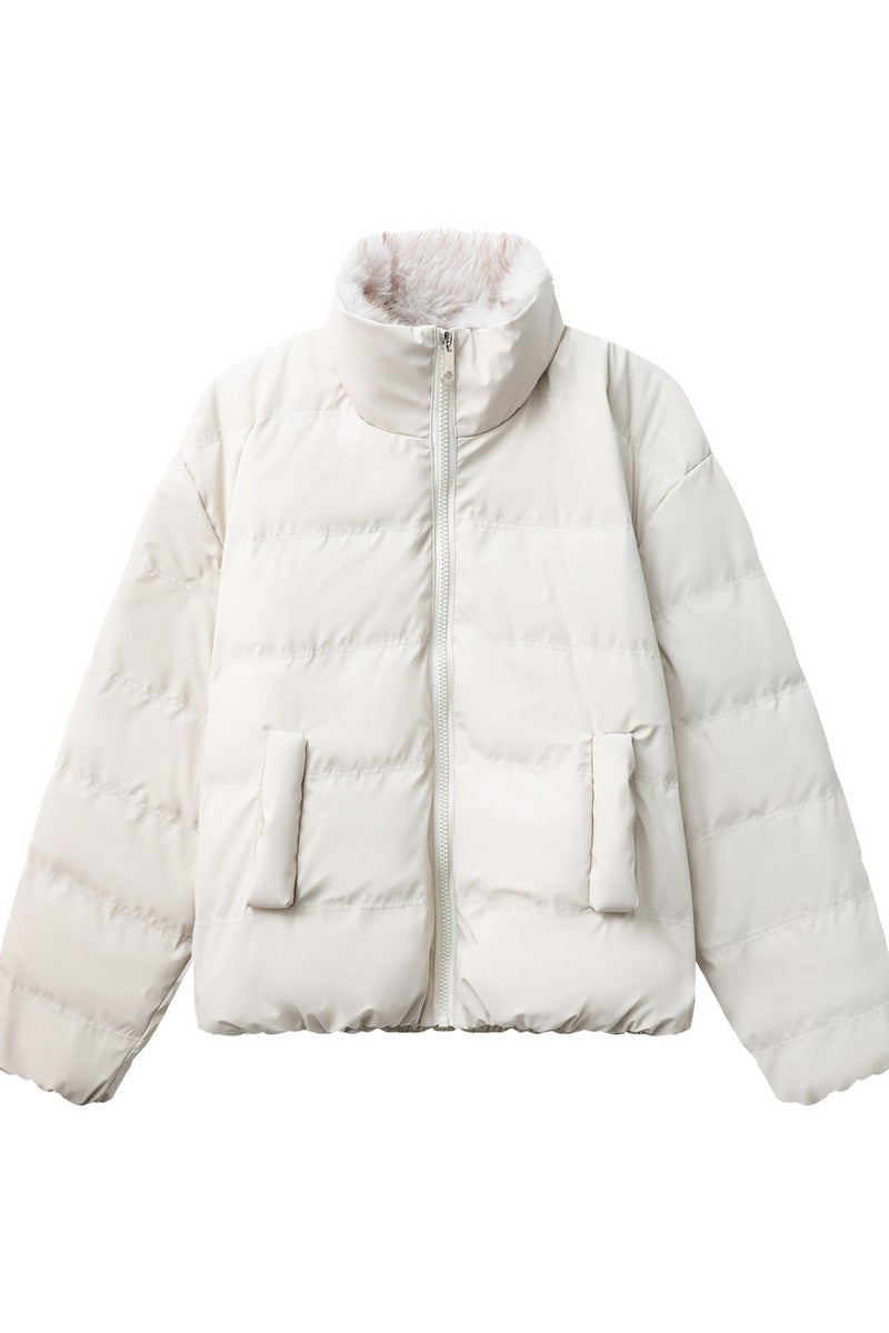 Down Puffer Faux Fur PU Jacket