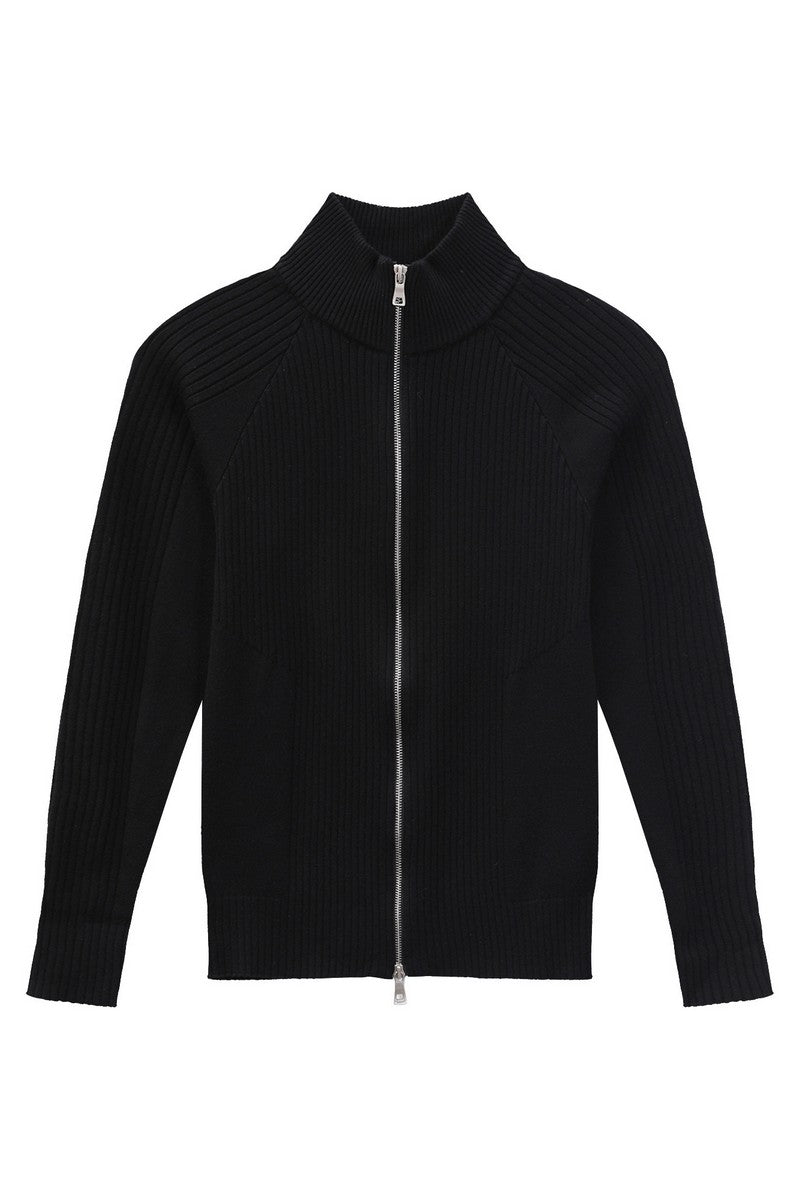 Fitted Ribbed Knit Zip Cardigan