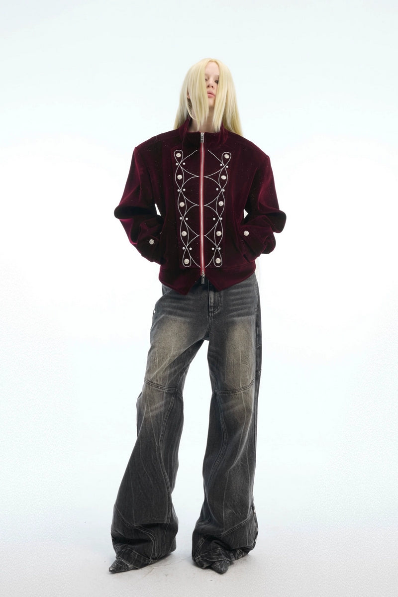 Metal Button Sparkle Stand Collar Jacket