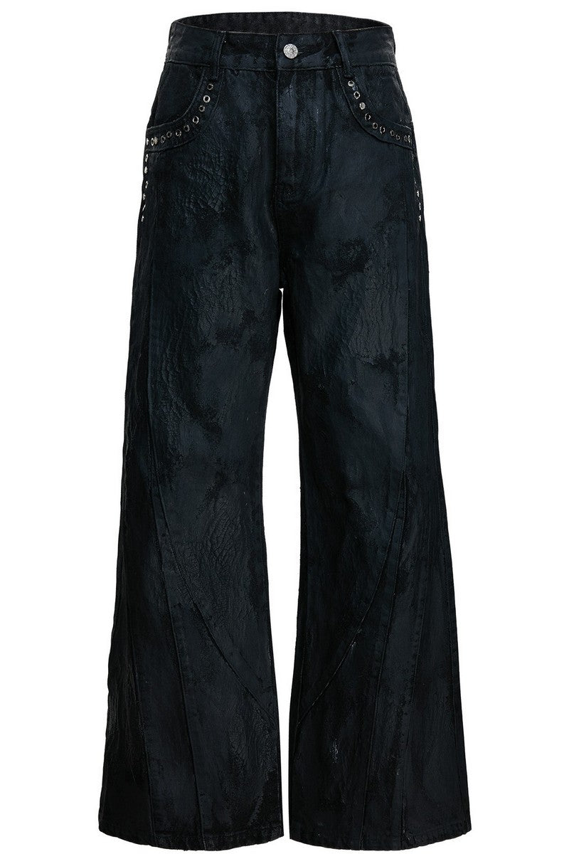 Waxed Black Studded Jeans