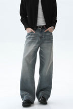 Faded Whisker Wash Wide Leg Jeans