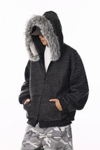 Striped Knit Zip Up Hoodie