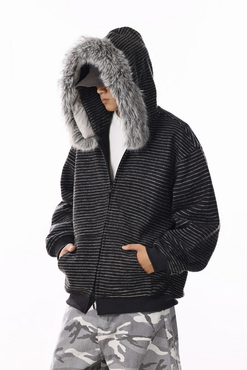 Striped Knit Zip Up Hoodie