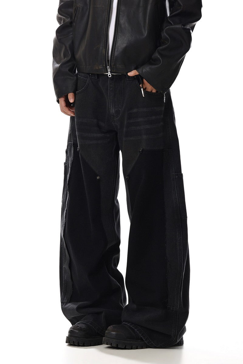 Workwear Studded Patchwork Jeans