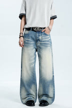 Whiskered Straight Blue Jeans
