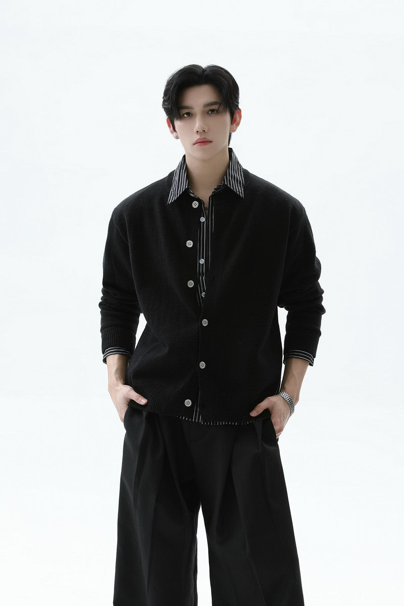 Striped Layered Look Knit Cardigan
