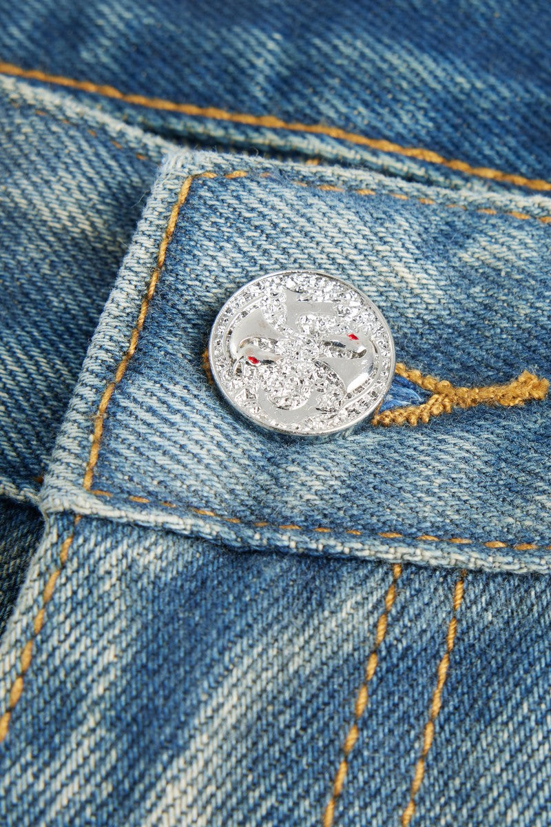 Distressed Patchwork Studded Jeans