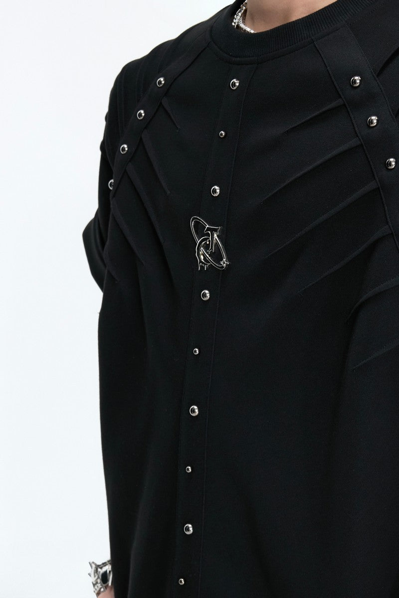 Spine Pleated Studded T-Shirt