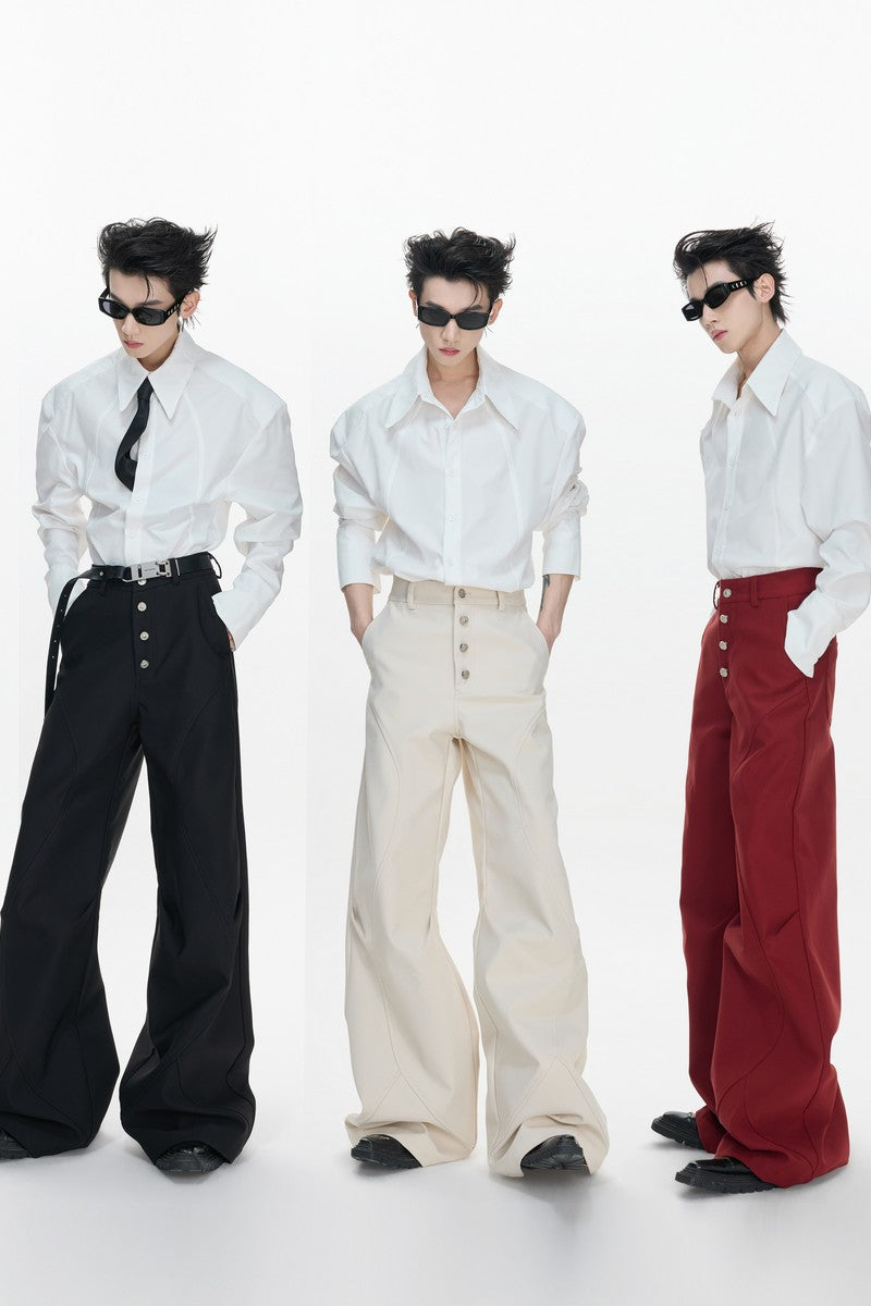 Pleated Flared Tailored Trousers